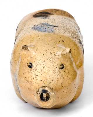 Midwestern Stoneware Pig Flask with Cobalt Spot Decoration