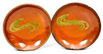 Lot of Two: Small-Sized Redware Plates with Green Slip Decoration