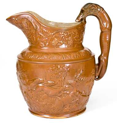 AMERICAN POTTERY CO. / JERSEY CITY, N.J. Stoneware Hound-Handled Pitcher