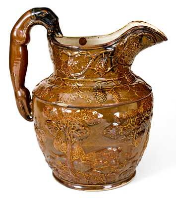 Exceptional AMERICAN POTTERY / JERSEY CITY, N.J. Large-Sized Stoneware Hunt Scene Pitcher