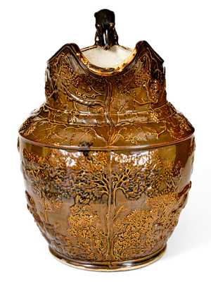 Exceptional AMERICAN POTTERY / JERSEY CITY, N.J. Large-Sized Stoneware Hunt Scene Pitcher