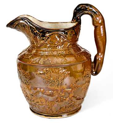Exceptional AMERICAN POTTERY / JERSEY CITY, N.J. Large-Sized Stoneware Hunt Scene Pitcher