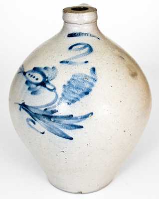 Rare ROCHESTER Stoneware Jug with Cobalt Floral Decoration