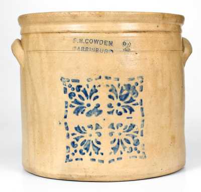 2 Gal. F. H. COWDEN / HARRISBURG, PA Stoneware Crock w/ Stenciled Decoration