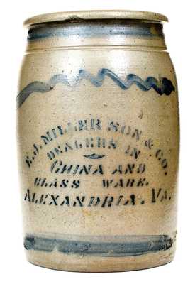 1 Gal. Western PA Stoneware Jar with E. J. MILLER SON & CO. / ALEXANDRIA, VA Stenciled Advertising