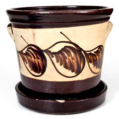 2 Gal. New York State Stoneware Flowerpot with Profuse Albany Slip Decoration