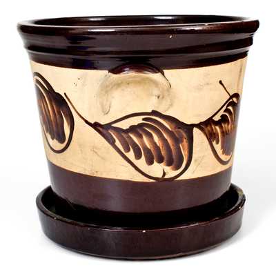 2 Gal. New York State Stoneware Flowerpot with Profuse Albany Slip Decoration