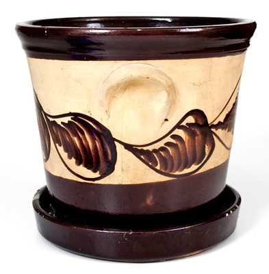 2 Gal. New York State Stoneware Flowerpot with Profuse Albany Slip Decoration