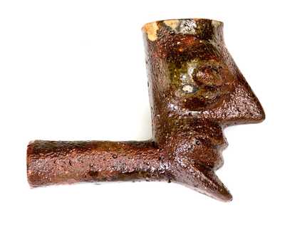 Rare Redware Figural Pipe Head, possibly Southern origin