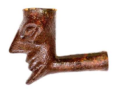 Rare Redware Figural Pipe Head, possibly Southern origin