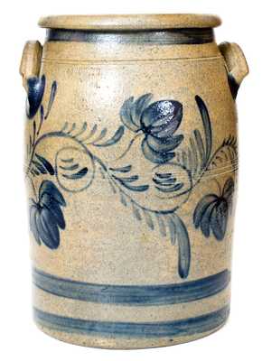 Rare A. & W. BOUGHNER / GREENSBORO, PA Stoneware Jar w/ Fine Cobalt Floral Decoration