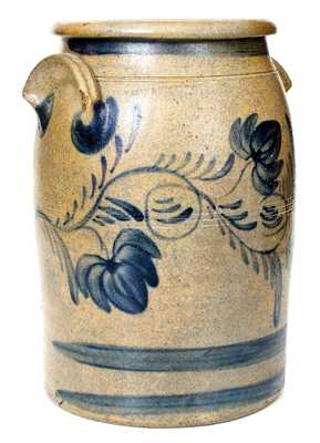 Rare A. & W. BOUGHNER / GREENSBORO, PA Stoneware Jar w/ Fine Cobalt Floral Decoration