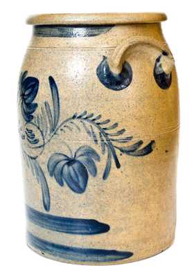 Rare A. & W. BOUGHNER / GREENSBORO, PA Stoneware Jar w/ Fine Cobalt Floral Decoration