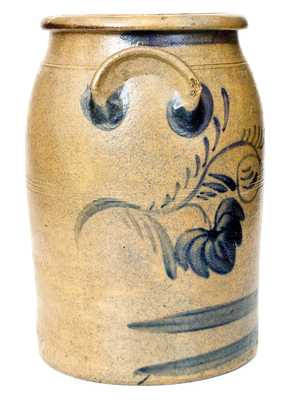 Rare A. & W. BOUGHNER / GREENSBORO, PA Stoneware Jar w/ Fine Cobalt Floral Decoration
