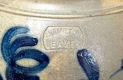 Outstanding 8 Gal. J. HAMILTON / BEAVER Open-Handled Stoneware Jar w/ Floral Decoration