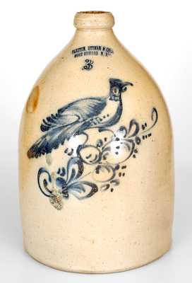 HAXSTUN, OTTMAN & CO. / FORT EDWARD, NY Stoneware Jug w/ Elaborate Bird Decoration