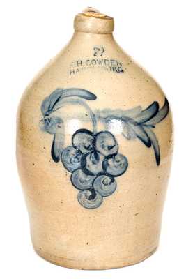 Very Rare F. H. COWDEN / HARRISBURG Stoneware Jug w/ Bold Grapes Decoration