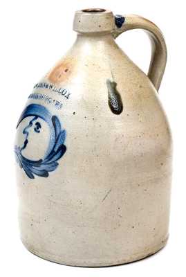 Very Rare COWDEN & WILCOX / HARRISBURG, PA Stoneware Jug w/ Man-in-the-Moon