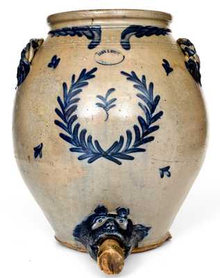 Extremely Rare SAM L. I. IRVINE / NEWVILLE, PA Monumental Stoneware Water Cooler, Bear s Head Spout