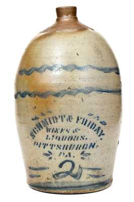 SCHMIDT & FRIDAY / PITTSBURGH, PA Western PA Stoneware Advertising Jug