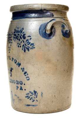 4 Gal. JAS. HAMILTON & CO. / GREENSBORO, PA Stoneware Jar with Stenciled Grapes Decoration