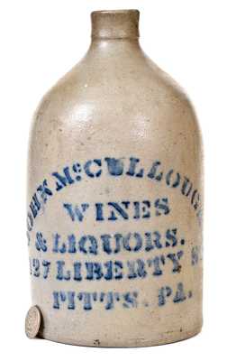 1/2 Gal. Western PA Stoneware Jug with PITTSBURGH, PA Advertising