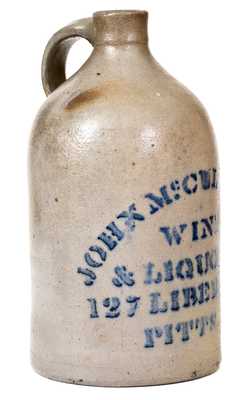 1/2 Gal. Western PA Stoneware Jug with PITTSBURGH, PA Advertising