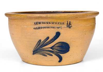 1 1/2 Gal. COWDEN & WILCOX / HARRISBURG, PA Stoneware Bowl w/ Floral Decoration