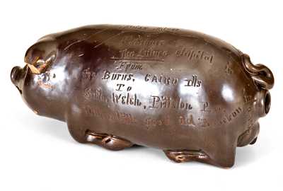 Extremely Rare Anna Pottery Pittston, PA Stoneware Pig Flask, 