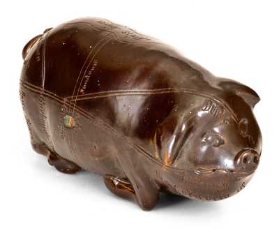 Extremely Rare Anna Pottery Pittston, PA Stoneware Pig Flask, 