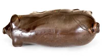 Extremely Rare Anna Pottery Pittston, PA Stoneware Pig Flask, 