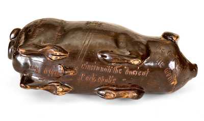 Extremely Rare Anna Pottery Pittston, PA Stoneware Pig Flask, 