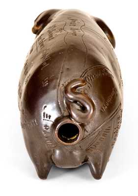 Extremely Rare Anna Pottery Pittston, PA Stoneware Pig Flask, 