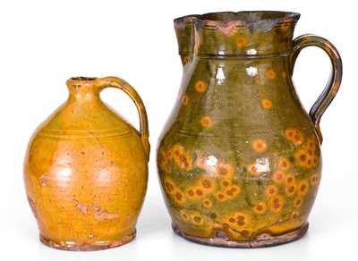 Lot of Two: Glazed New England Redware Pitcher and Jug