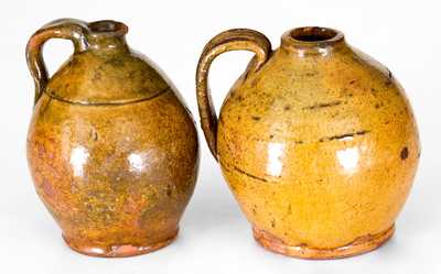 Lot of Two: Miniature New England Redware Jugs with Bright Glazes