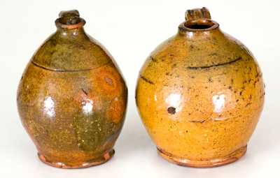 Lot of Two: Miniature New England Redware Jugs with Bright Glazes