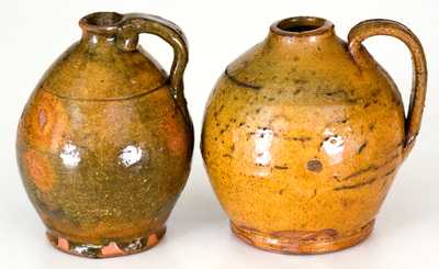 Lot of Two: Miniature New England Redware Jugs with Bright Glazes