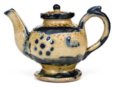 Very Unusual Stoneware Teapot with Cobalt Decoration
