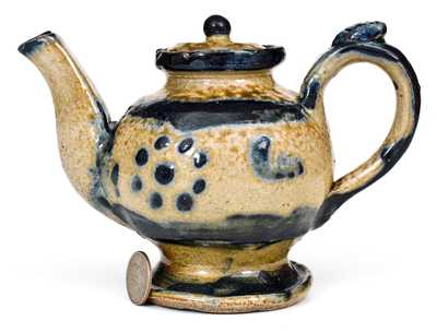 Very Unusual Stoneware Teapot with Cobalt Decoration