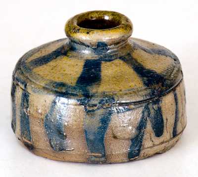 New York State Stoneware Inkwell w/ Elaborate Striped Decoration, circa 1830