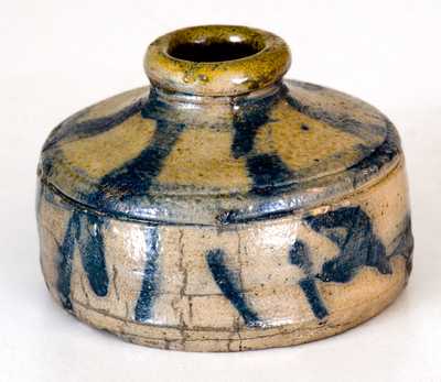 New York State Stoneware Inkwell w/ Elaborate Striped Decoration, circa 1830