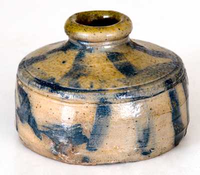 New York State Stoneware Inkwell w/ Elaborate Striped Decoration, circa 1830