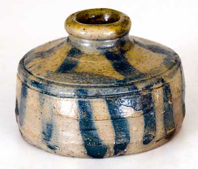 New York State Stoneware Inkwell w/ Elaborate Striped Decoration, circa 1830
