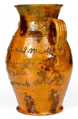 Unusual Signed Jacob Medinger, Limerick Twp, Montgomery Co, PA Redware Vase