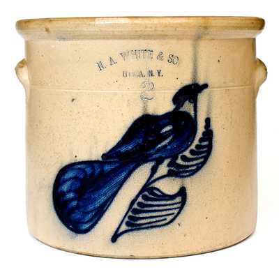 2 Gal. N. A. WHITE & SON / UTICA, NY Stoneware Paddletail Bird Crock