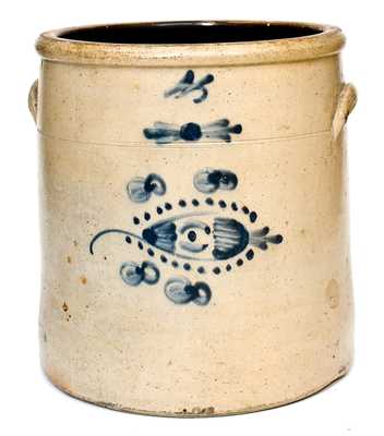 4 Gal. Ohio Stoneware Crock with Fishing Lure Decoration