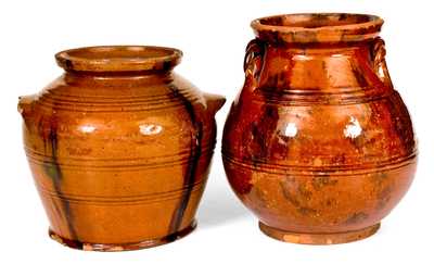 Lot of Two: Redware Jars with Manganese Decoration, probably Pennsylvania