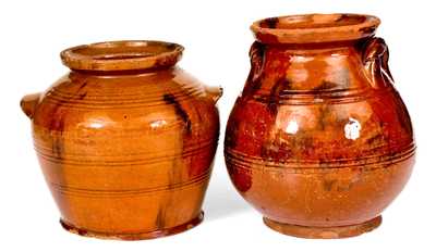 Lot of Two: Redware Jars with Manganese Decoration, probably Pennsylvania