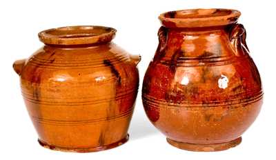 Lot of Two: Redware Jars with Manganese Decoration, probably Pennsylvania
