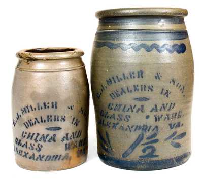 Lot of Two: E. J. MILLER & SON / ALEXANDRIA, VA Stoneware Advertising Jars